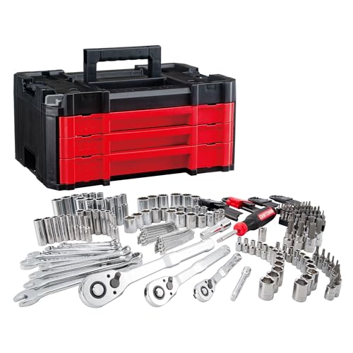 Husky 230 Pcs Mechanics Tool Set, Socket Wrench Set, Car Tool Kit with VERSASTACK Toolbox, SAE and Metric,1/4 in, 3/8 in, and 1/2 Drive, Short and Long Arm Hex Keys (CMMT45306)
